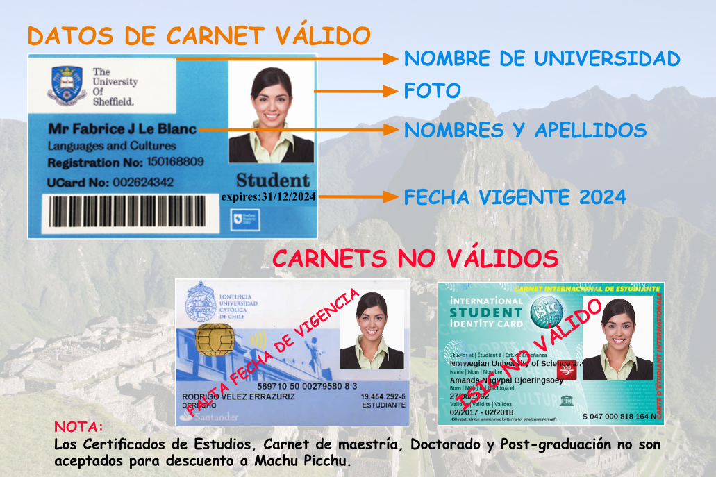 Carnet Universitario entrada Machu Picchu