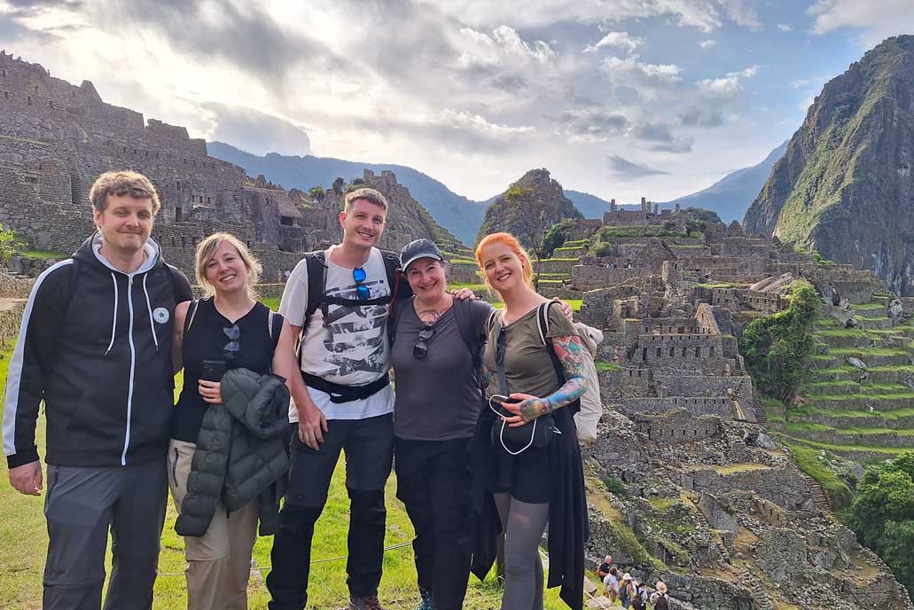 Family of visitors in Machu Picchu