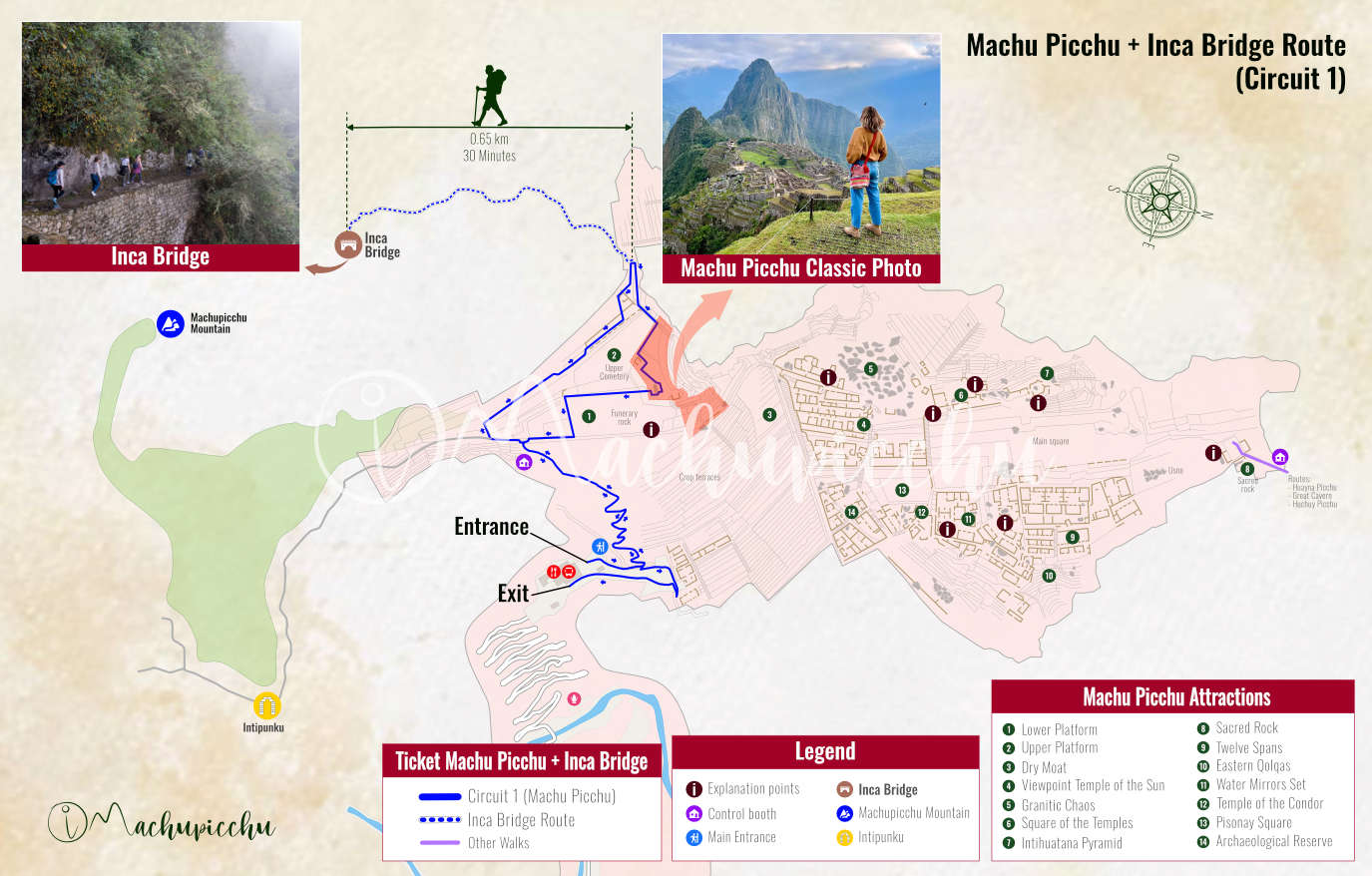 Map of Machu Picchu + Inca Bridge