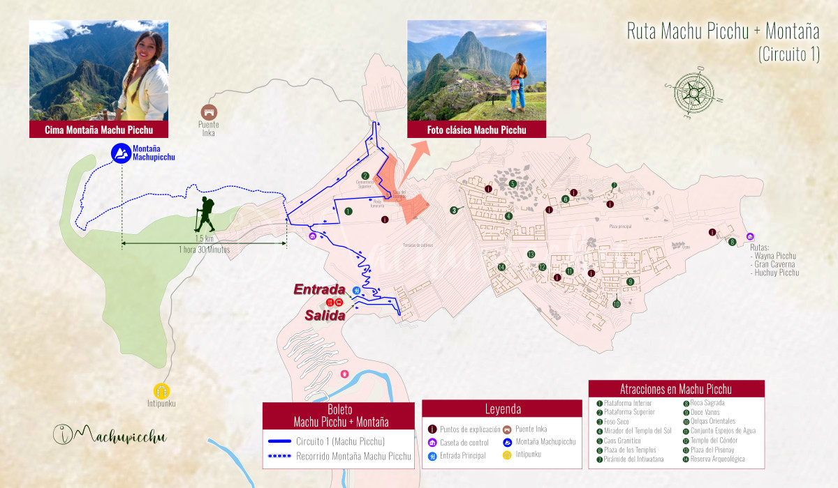 Mapa de la ruta Montaña Machu Picchu