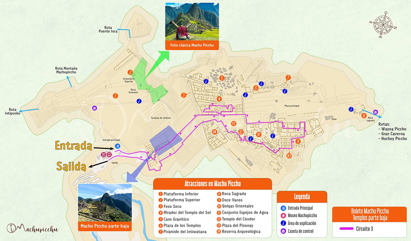 Map of Machu Picchu Temples in the lower part of the city